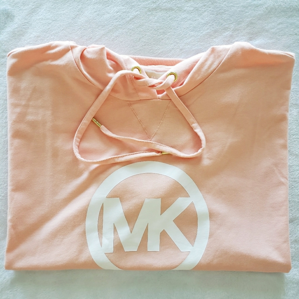 MICHAEL KORS Short Sleeve Dusty Coral Logo Hooded Sweatshirt--NWT--L - Picture 12 of 16